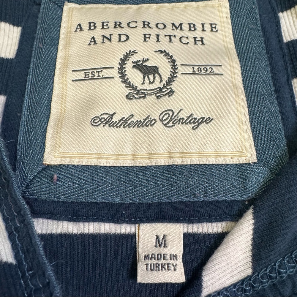 Abercrombie & Fitch Striped Henley Tee Top Size Medium Blue and White Vintage - Picture 5 of 12